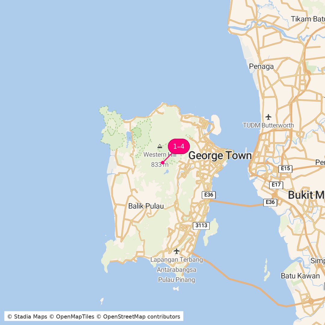 Itinerary route map for Penang Heritage Nature