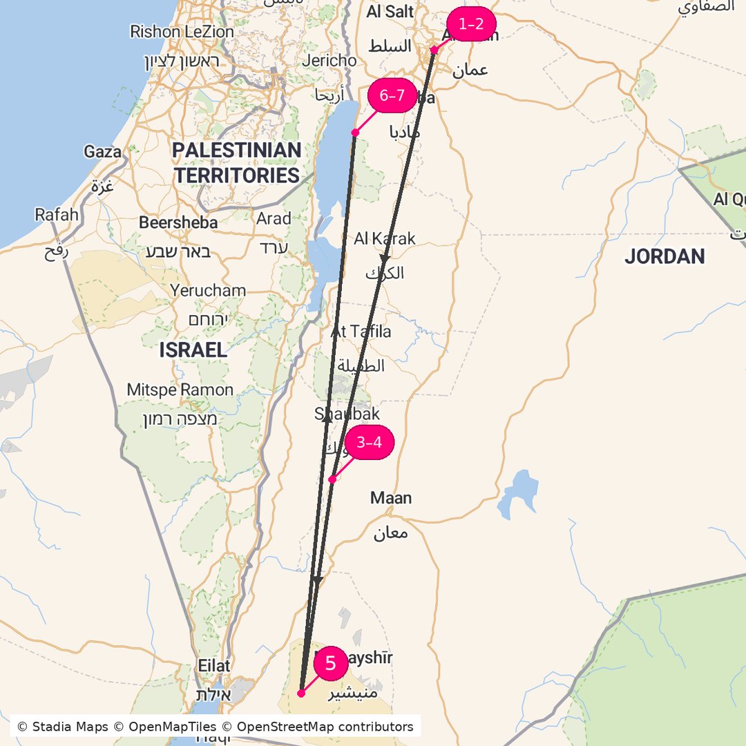 Itinerary route map for Jordan Elite Discovery