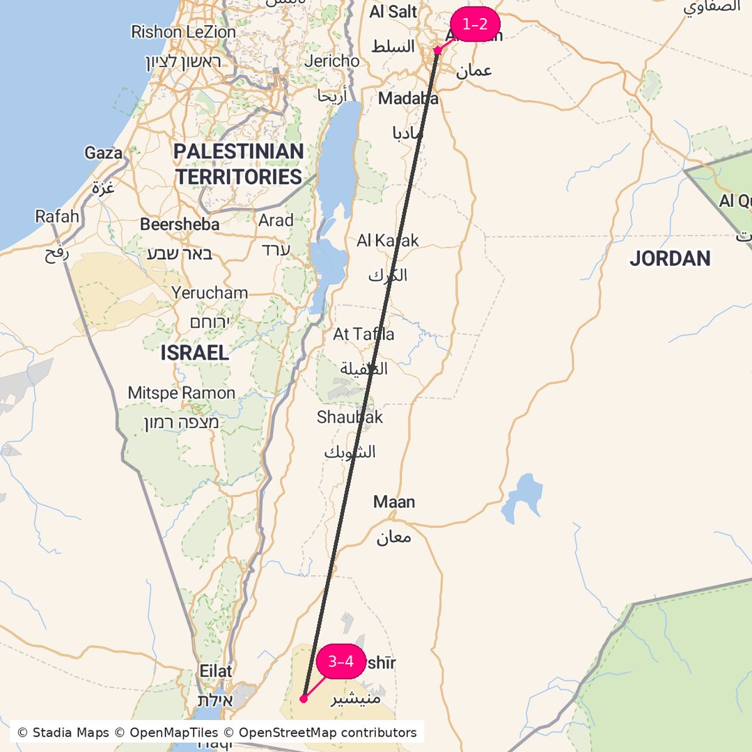 Itinerary route map for Jordan Imperial Adventure
