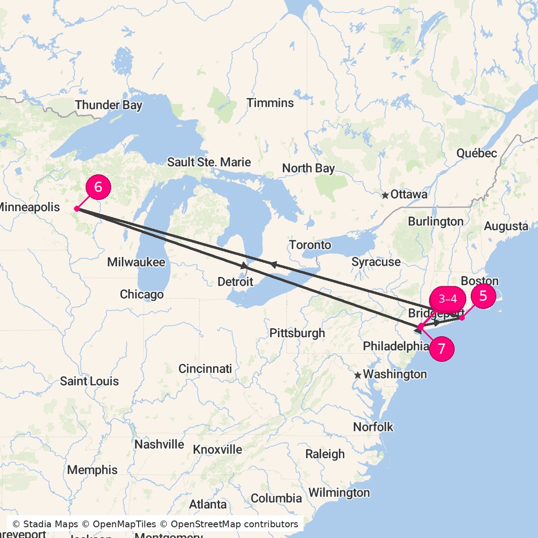 Itinerary route map for Long Island Coastal Escape