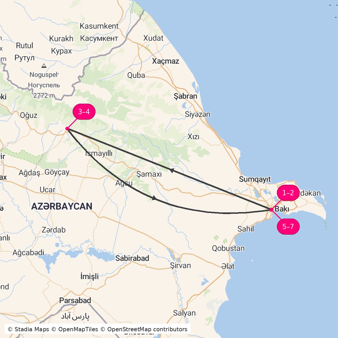 Itinerary route map for Baku & Gabala Golden Escape