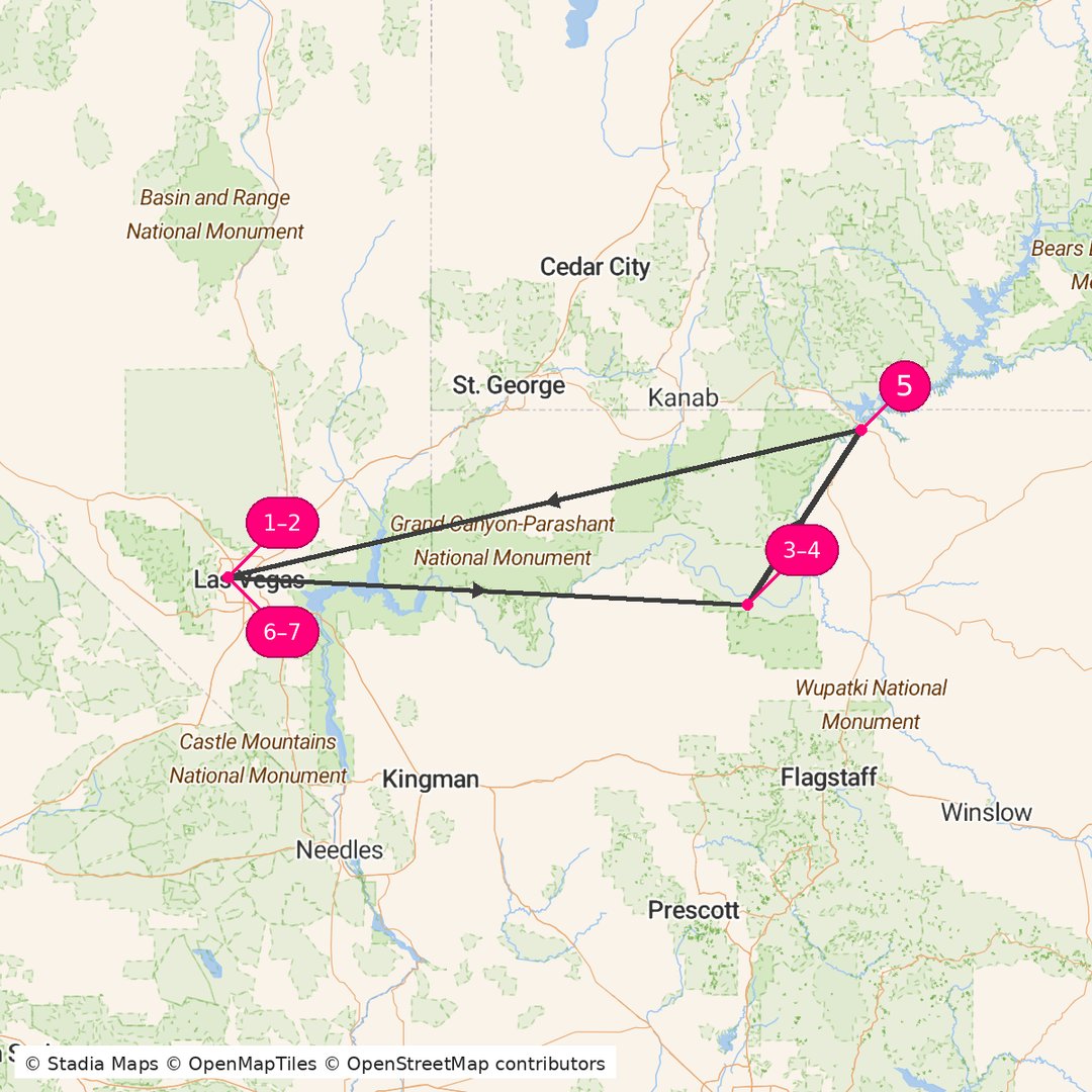 Itinerary route map for Grand Canyon Explorer