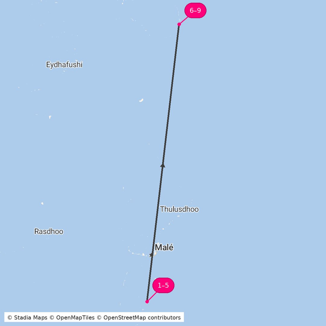 Itinerary route map for Extended Maafushi & Overwater Elegance