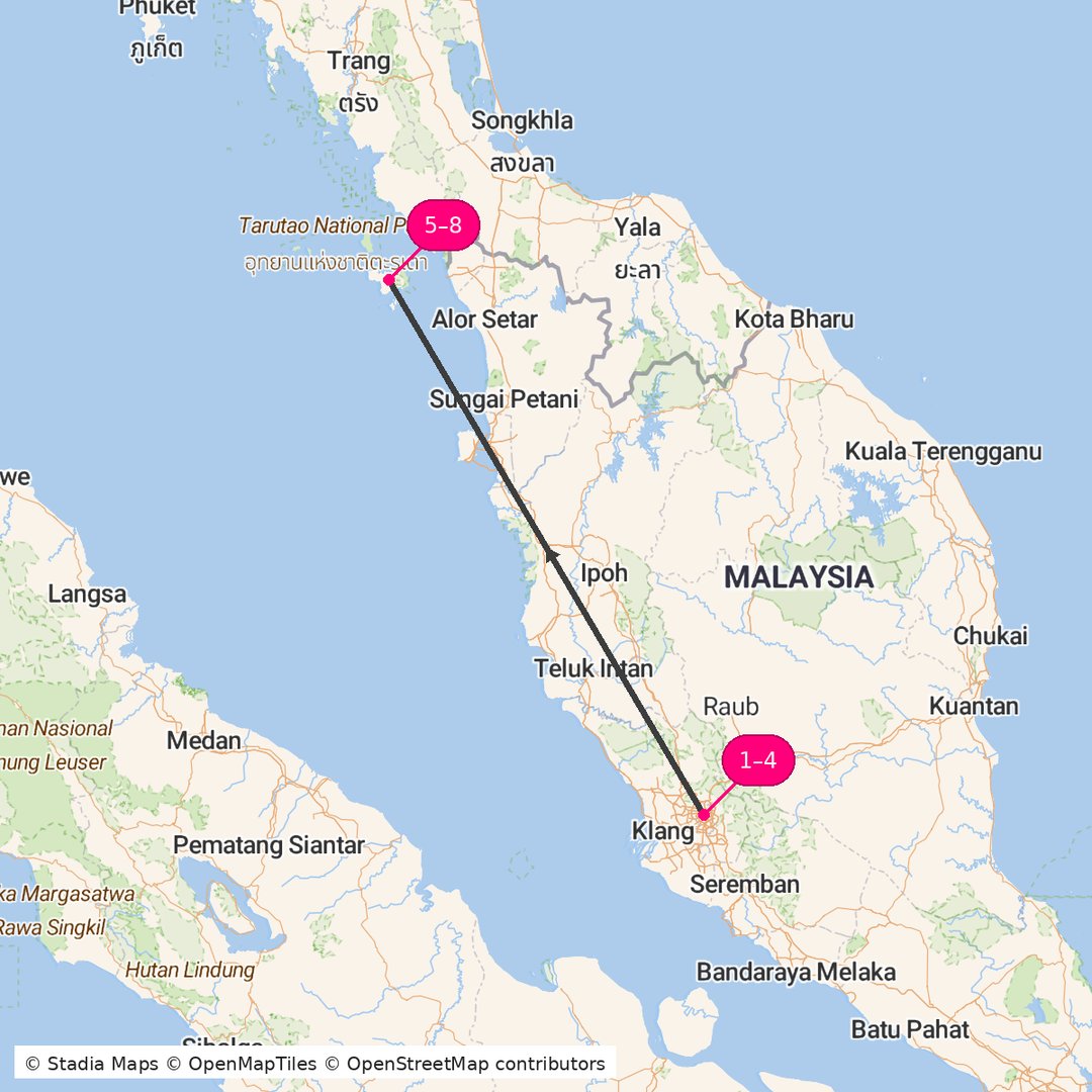 Itinerary route map for Kuala Lumpur Langkawi Escape