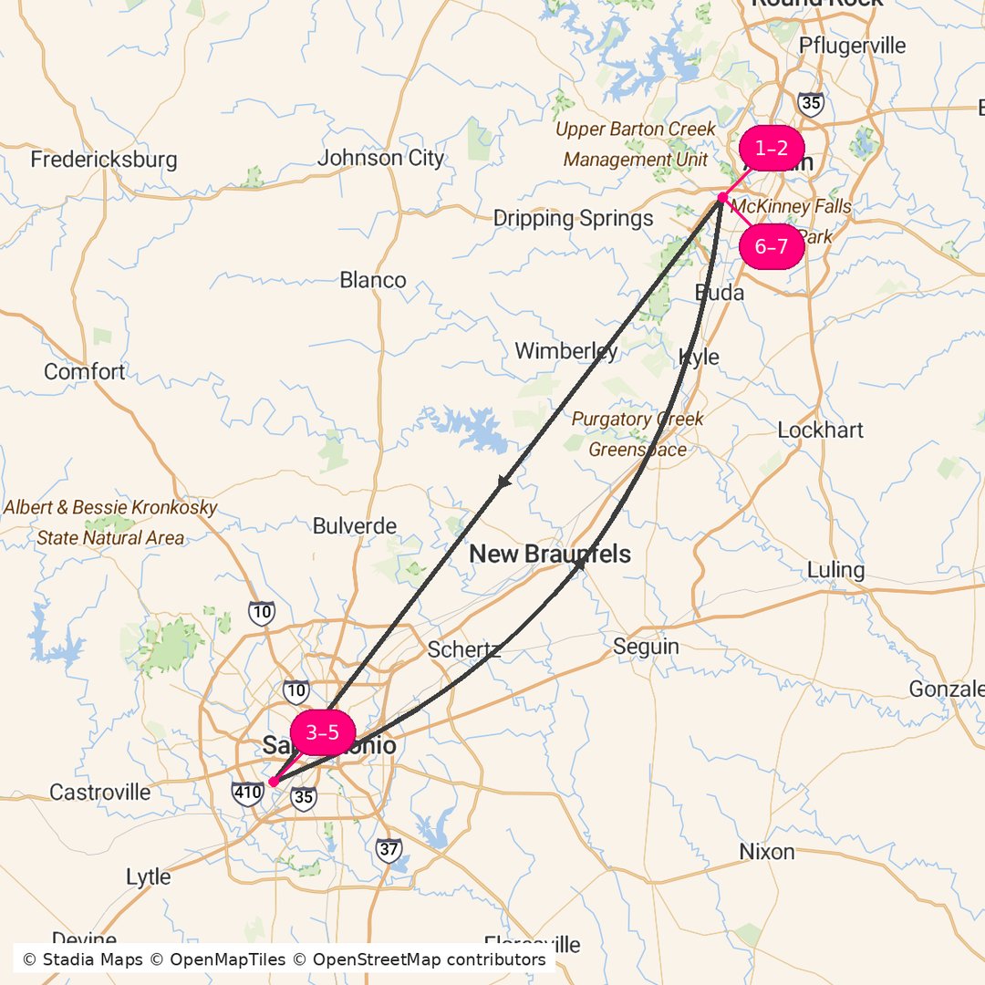 Itinerary route map for Wine Country Experience