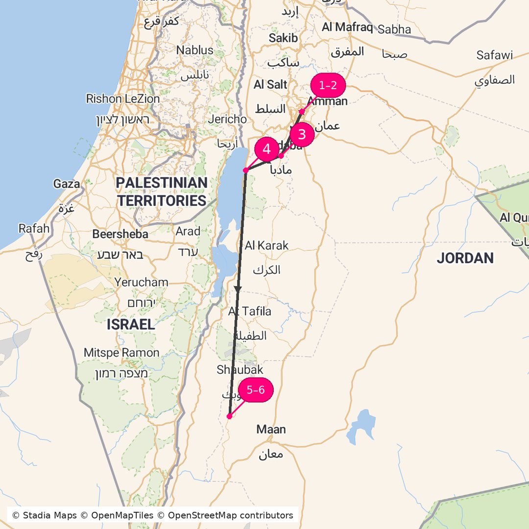 Itinerary route map for Jordan Culinary Trail