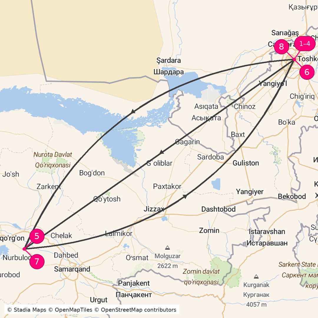Itinerary route map for Silk Horizon Escape