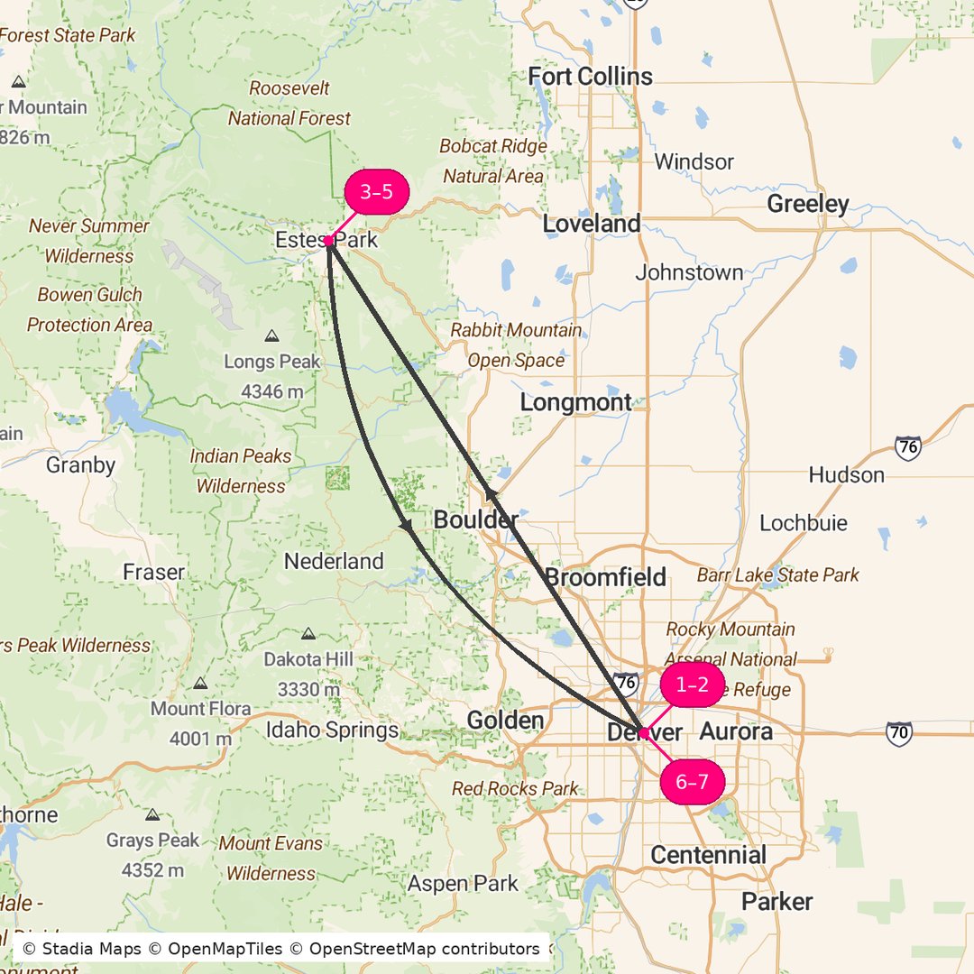 Itinerary route map for Rocky Mountain National Park Explorer