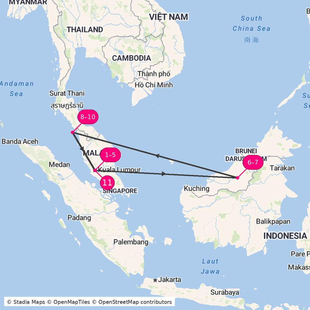 Itinerary route map for Royal Dash Adventure