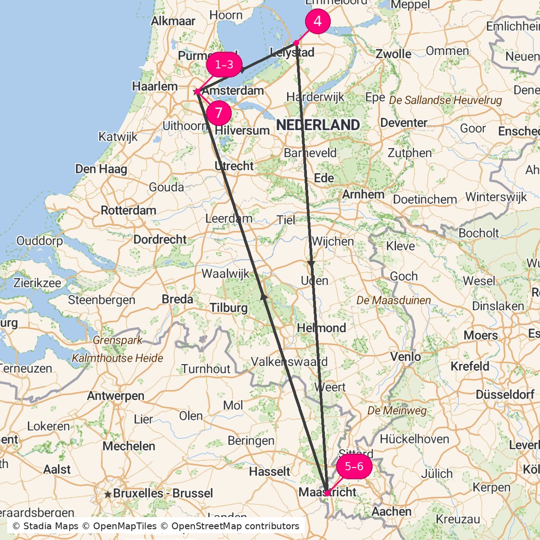 Itinerary route map for Netherlands Cultural and Countryside