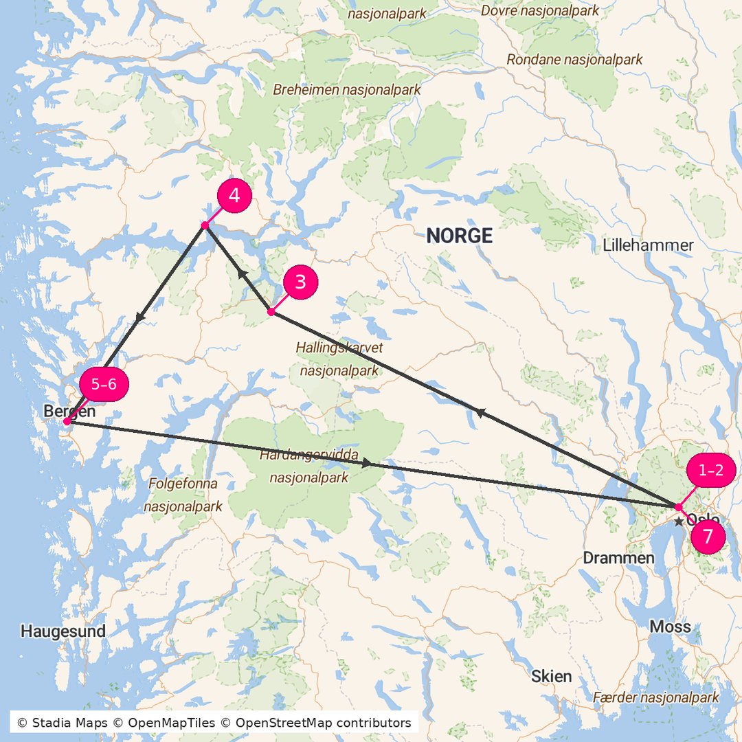 Itinerary route map for Scenic Norway Fjords