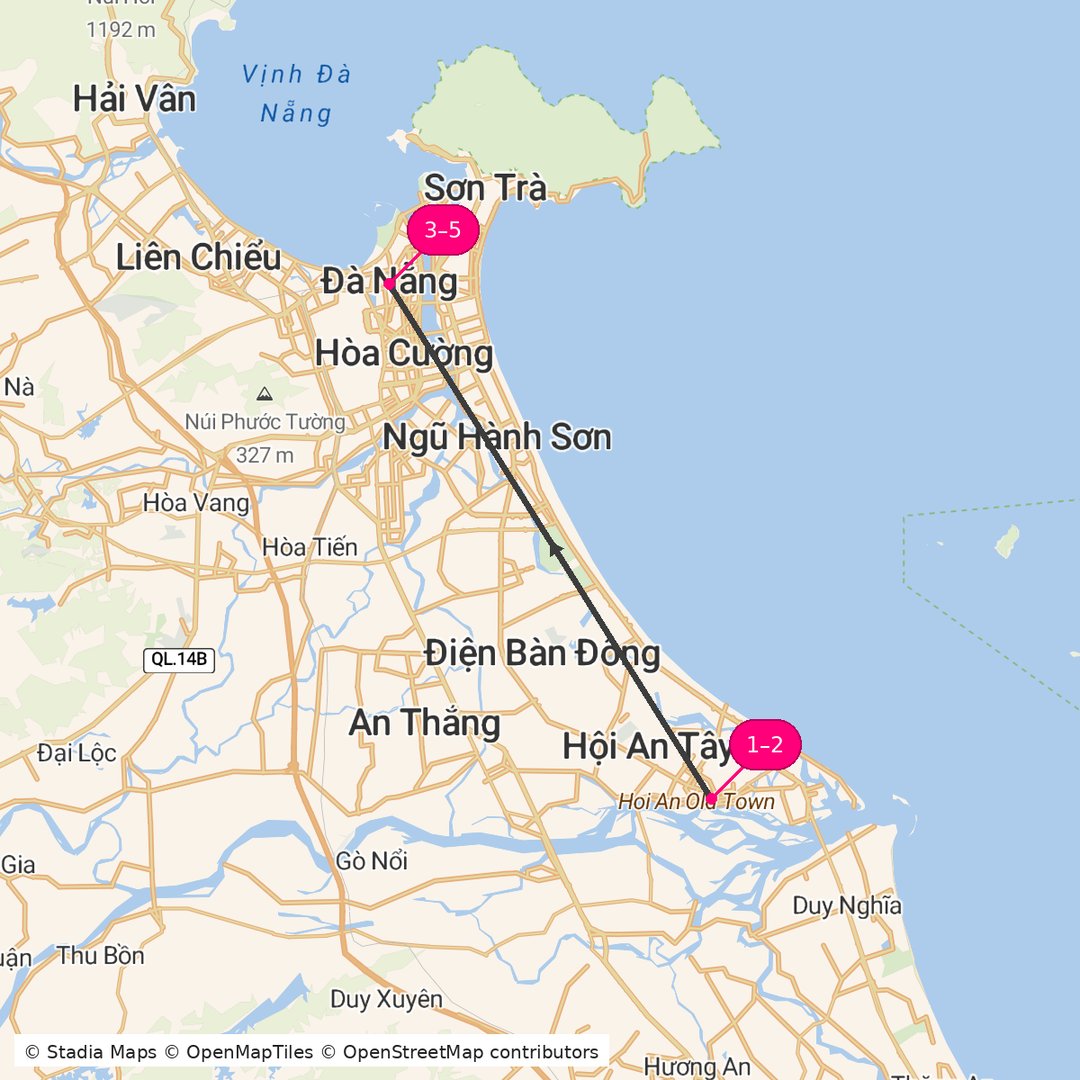 Itinerary route map for Da Nang Cultural Discovery