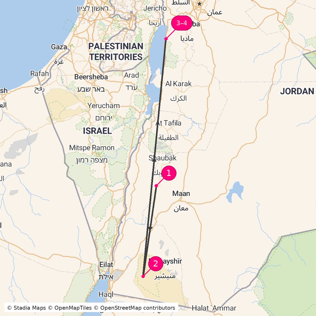 Itinerary route map for Jordan Desert Journey