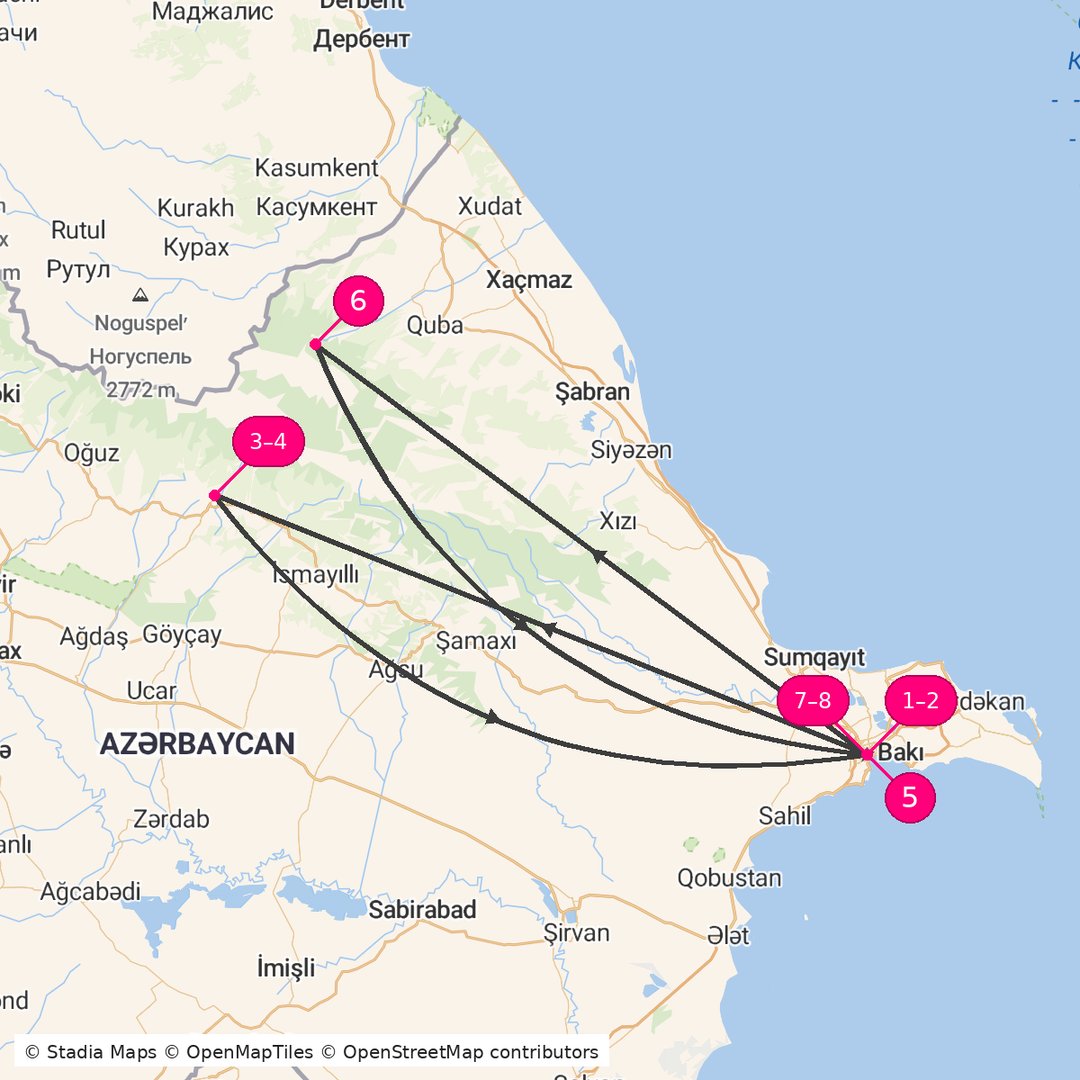 Itinerary route map for Baku Triple Adventure