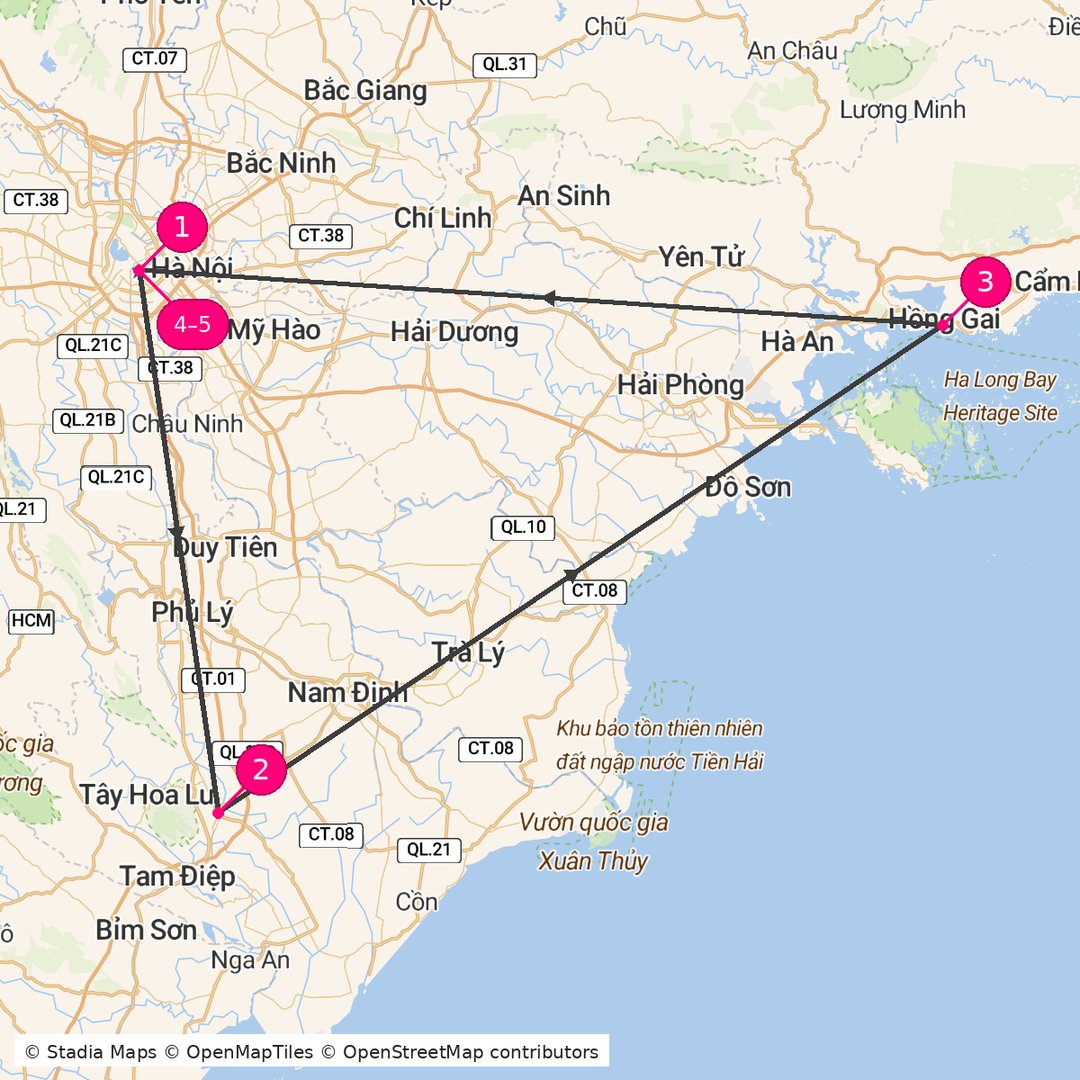Itinerary route map for Hanoi Elite Experience