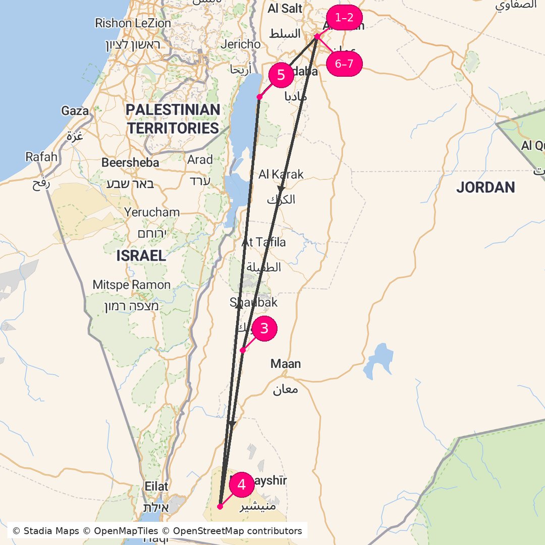 Itinerary route map for Jordan Rift Discovery