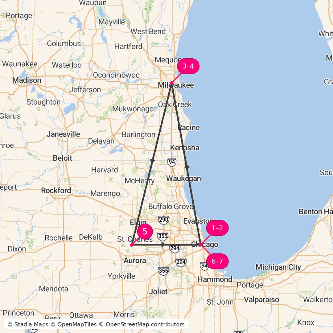 Itinerary route map for Chicago and Great Lakes Explorer