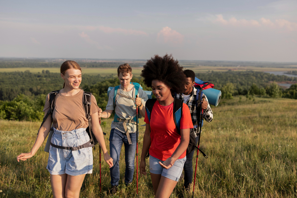 Guided trekking group exploring the lush highland trails of Mount Kenya National Park