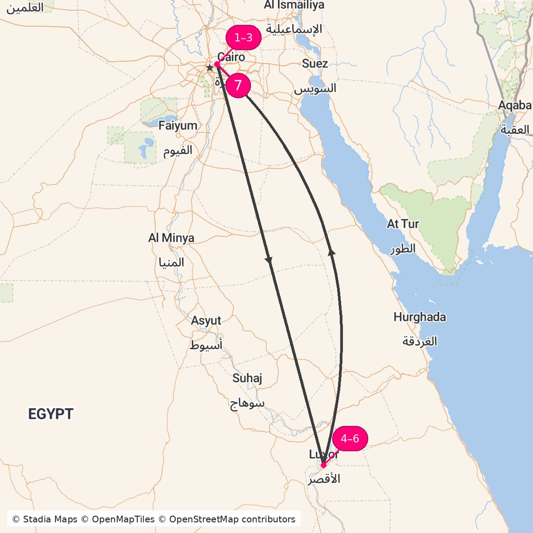Itinerary route map for Chronicles of the Pharaohs