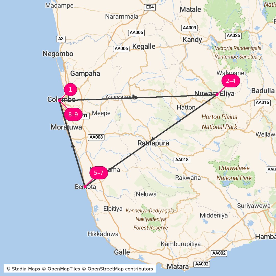 Itinerary route map for Emerald Island Escapade