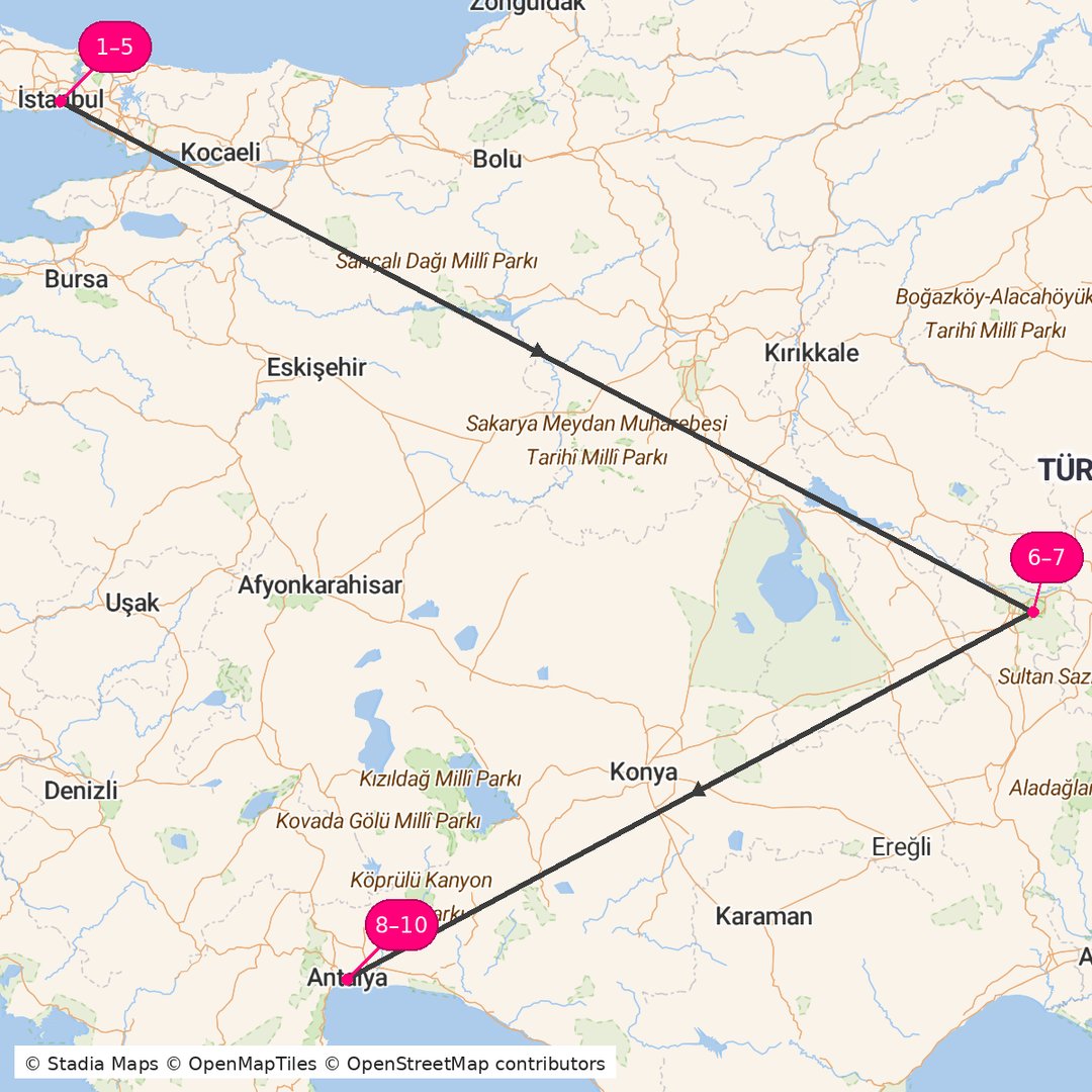 Itinerary route map for Infinite Impressions
