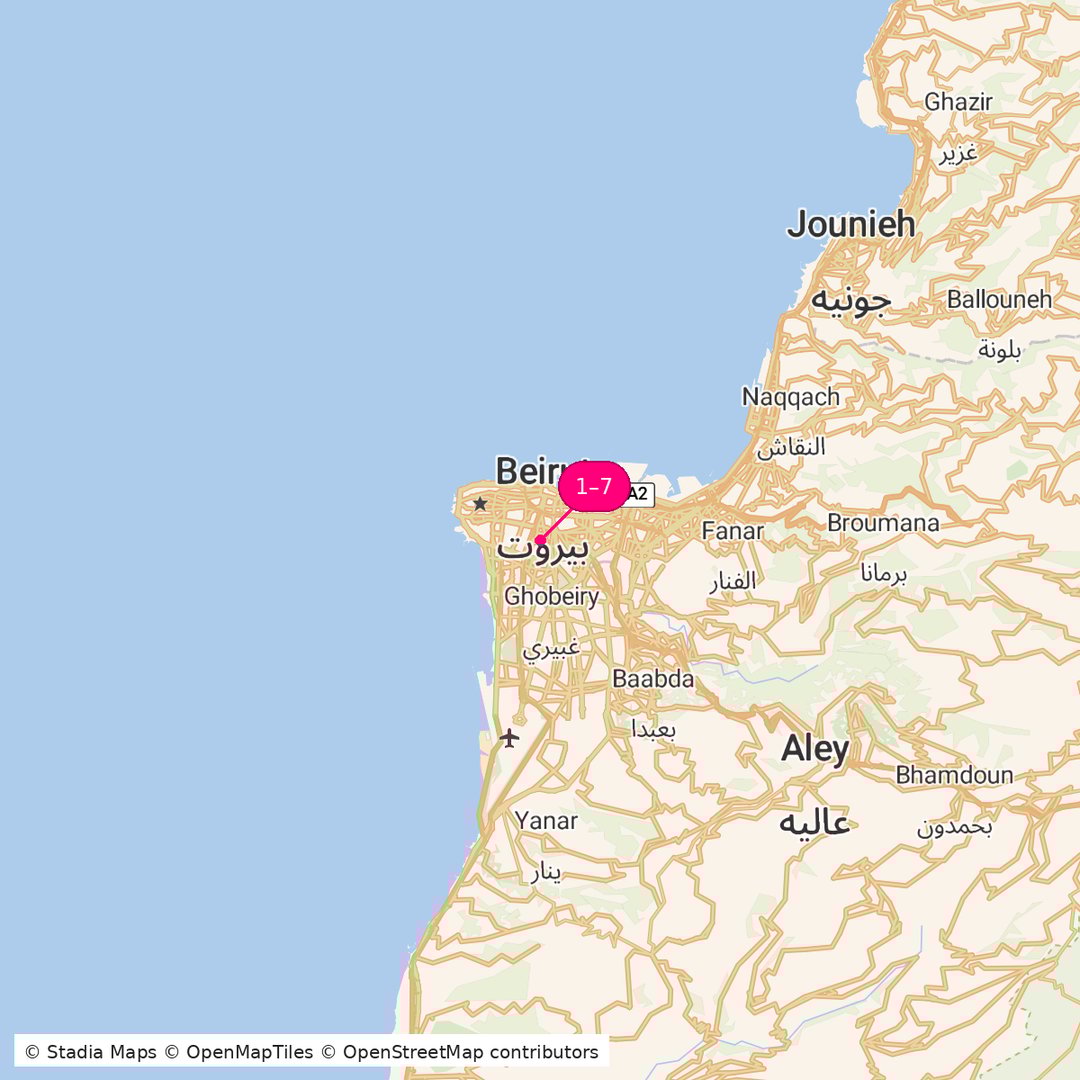 Itinerary route map for Beirut to Byblos