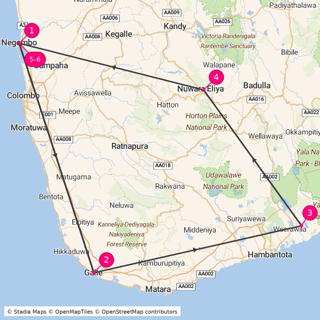 Itinerary route map for Negombo Scenic Escape