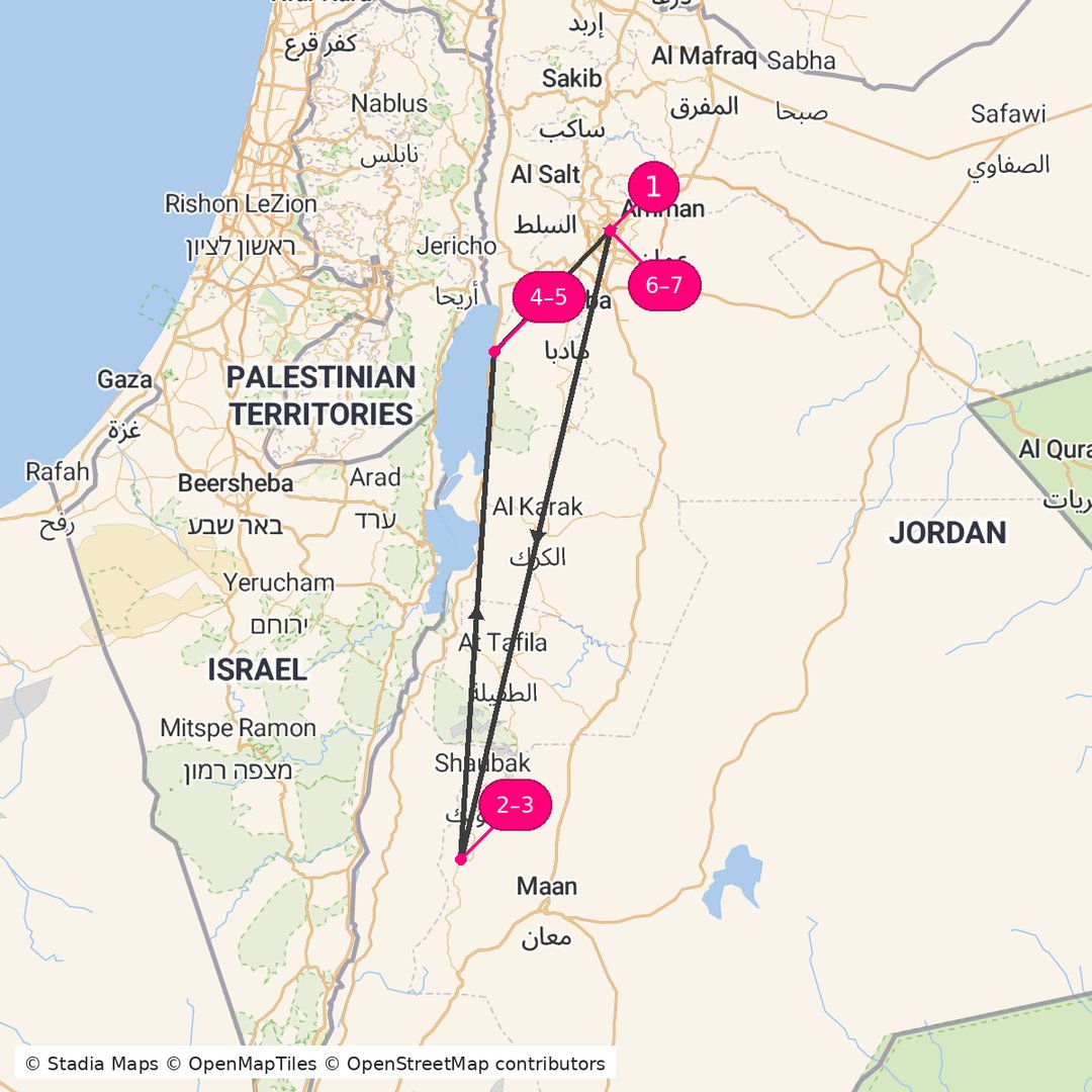 Itinerary route map for Wonders and Waters Escape