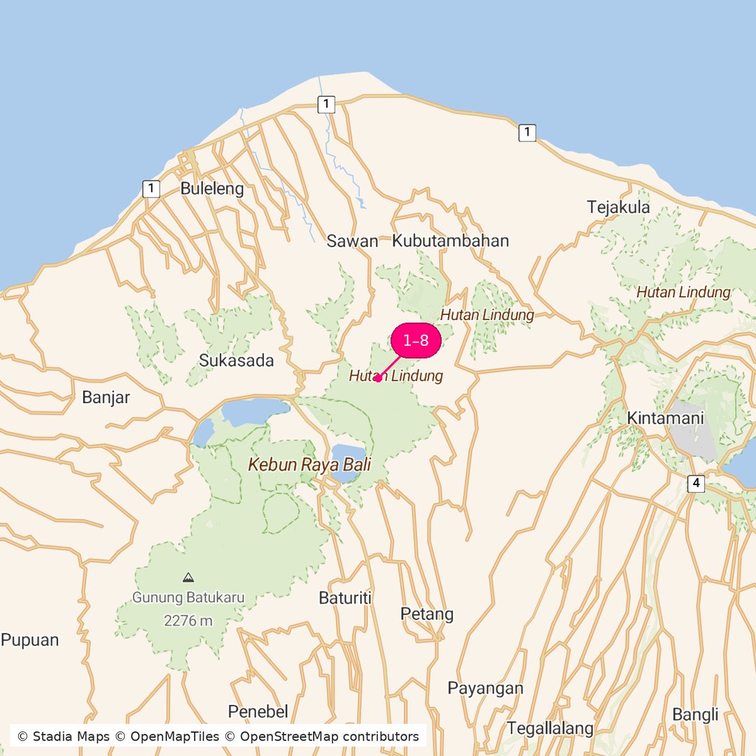 Itinerary route map for Bali Mystic & Wild