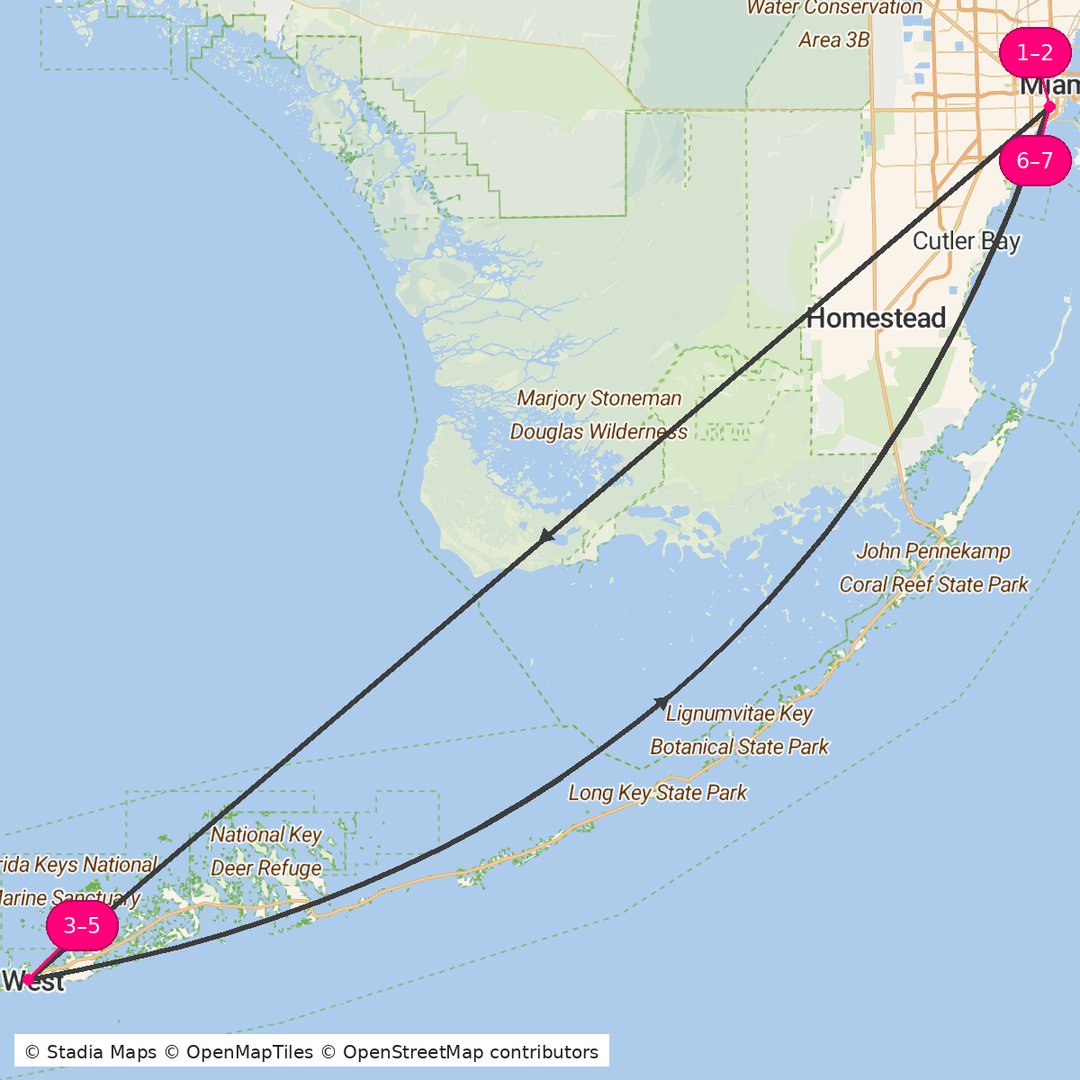 Itinerary route map for Florida Sunshine Explorer