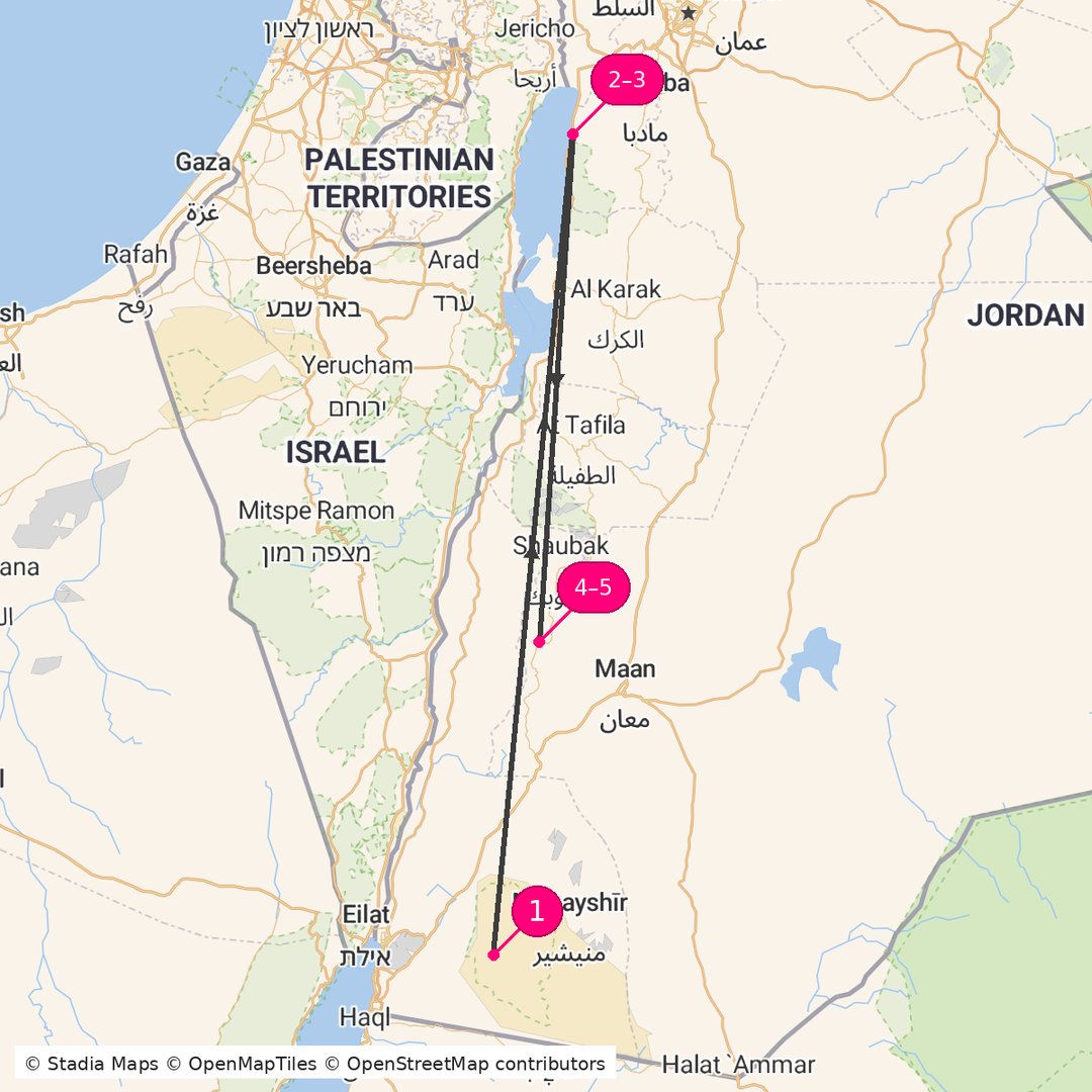 Itinerary route map for Jordan Luxury Serenity
