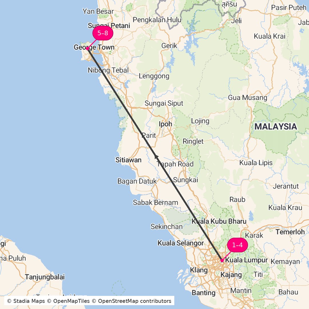 Itinerary route map for Kuala Lumpur Coastal