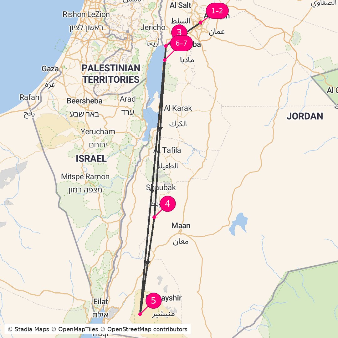 Itinerary route map for Jordan Thermal Legacy Retreat