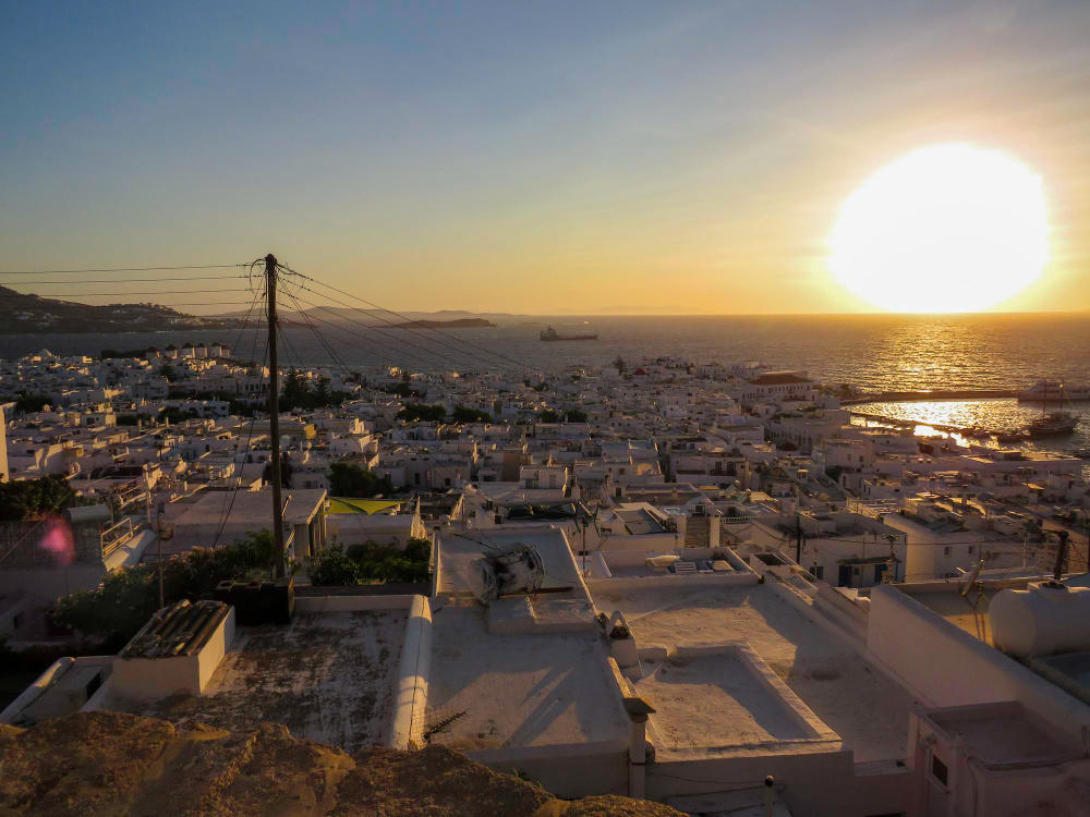 Panoramic rooftop view over the medieval medina of Fez el-Bali at dusk, Morocco