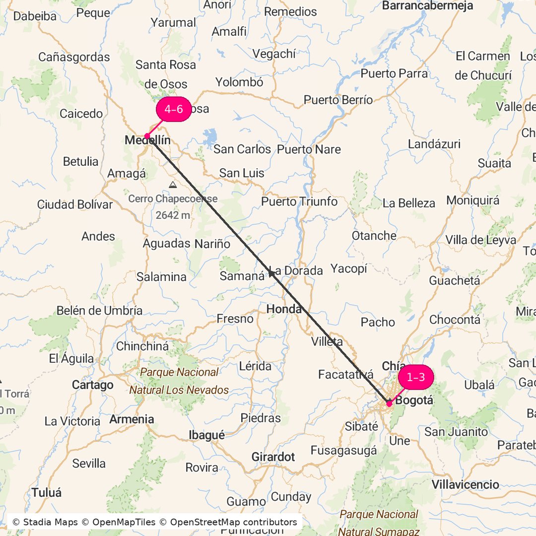Itinerary route map for Colombia Signature Escape