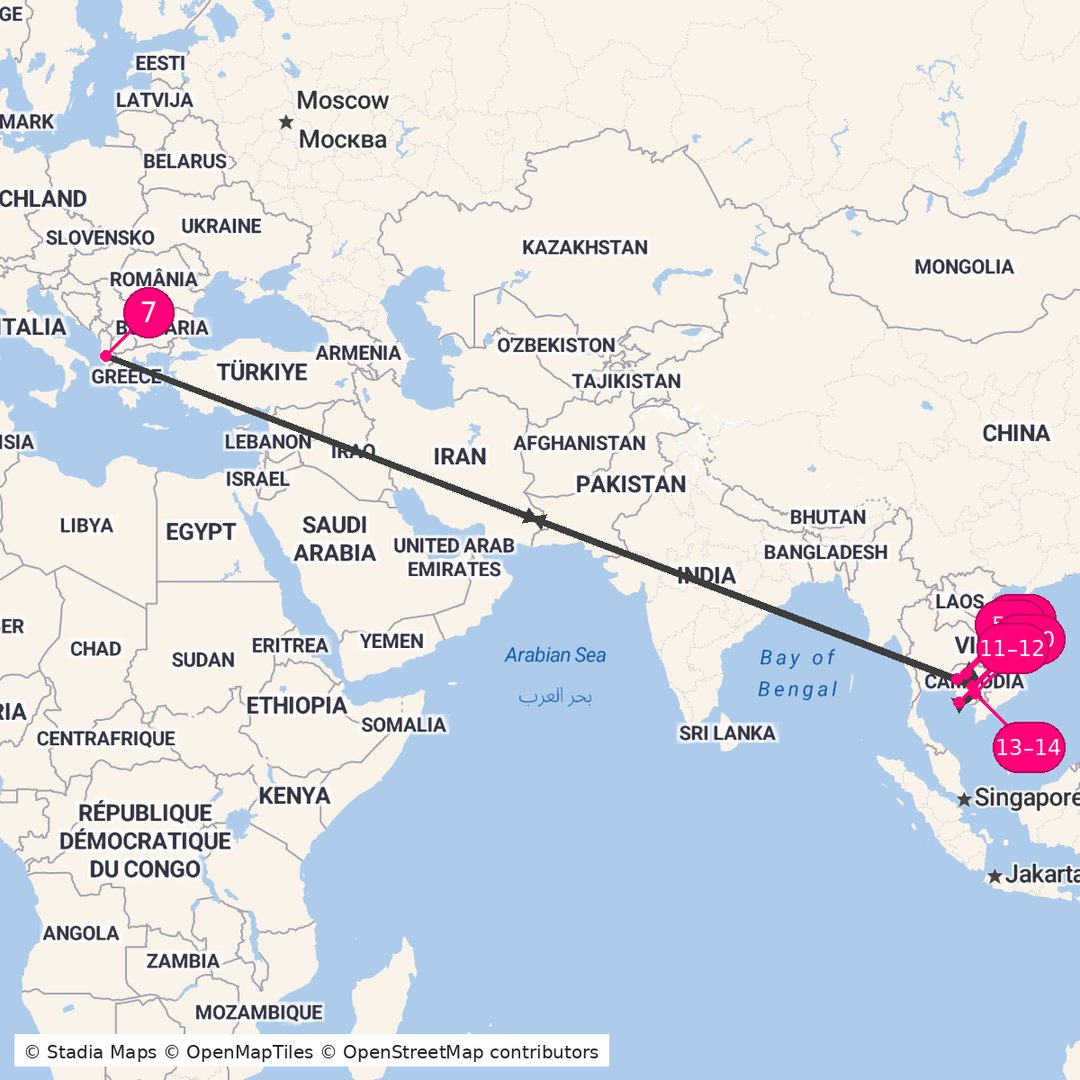Itinerary route map for Cambodia Heritage Explorer
