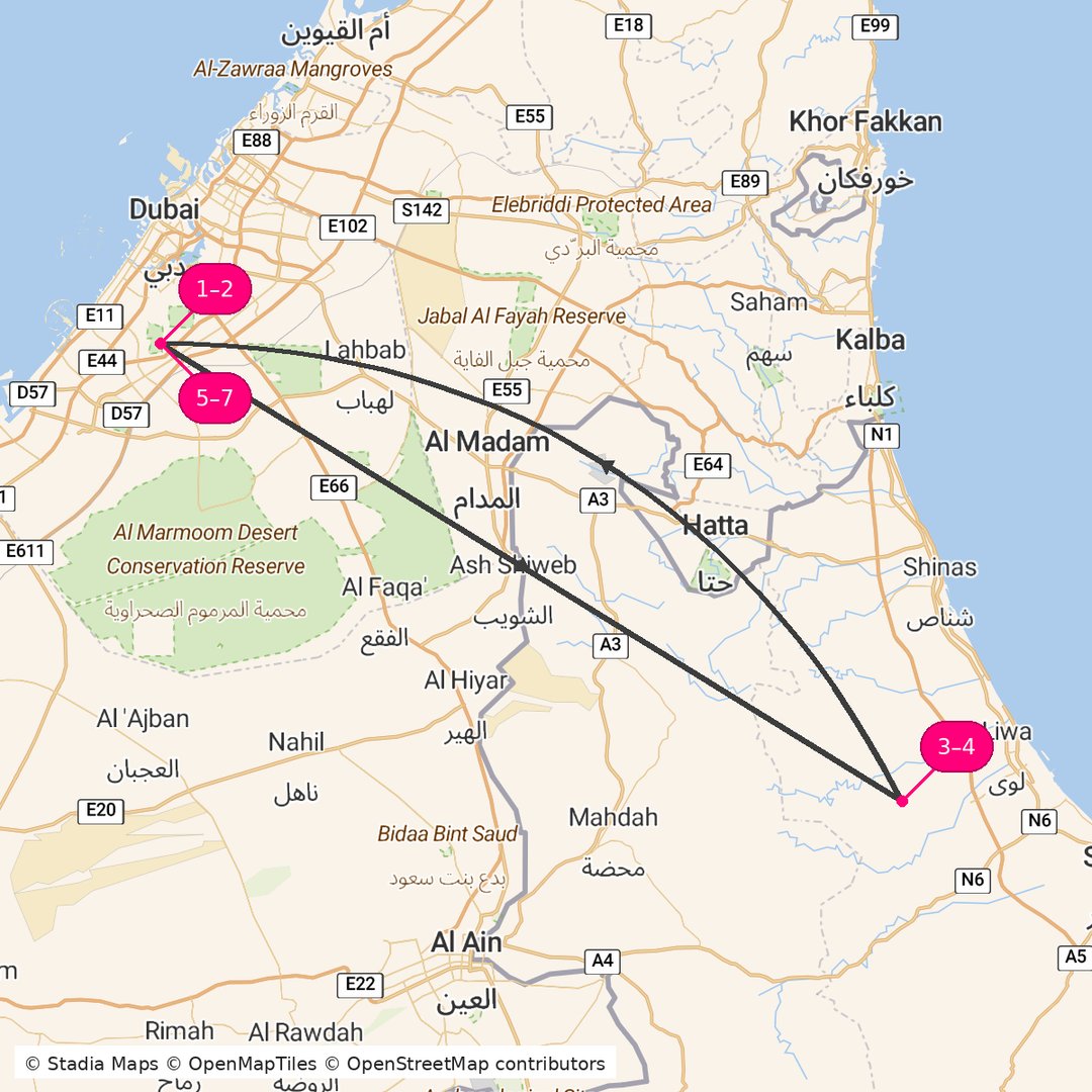 Itinerary route map for Desert and Oasis Luxury