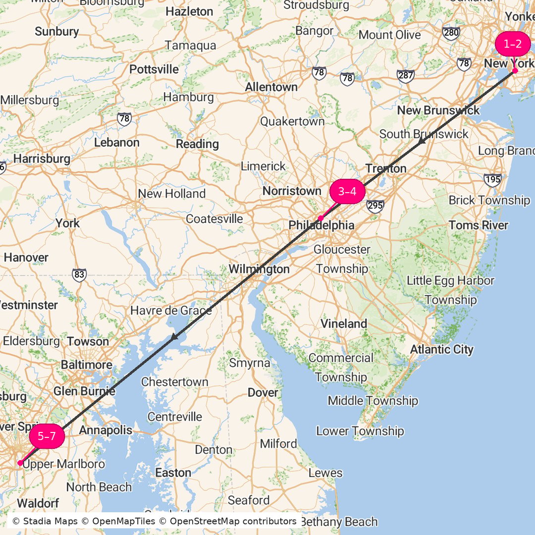 Itinerary route map for East Coast Heritage