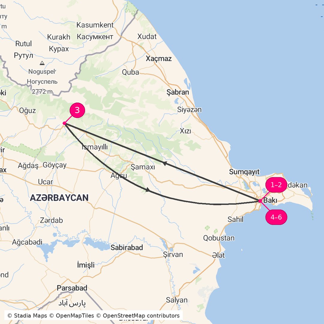 Itinerary route map for Baku Nature Discovery