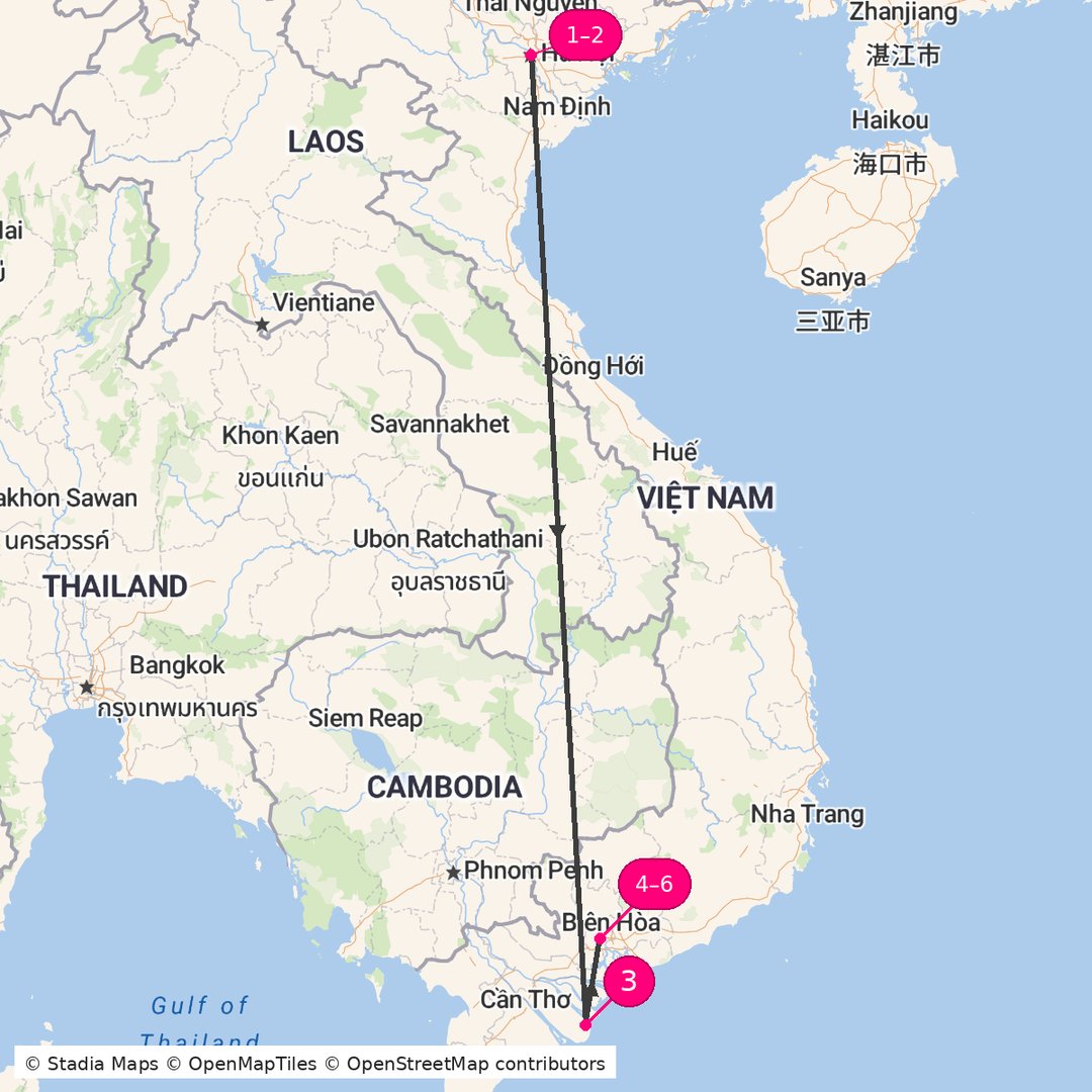 Itinerary route map for Hanoi Heritage Journey
