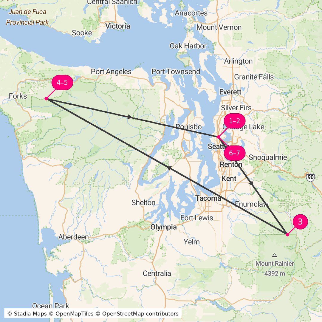 Itinerary route map for Seattle and Pacific Northwest Escape