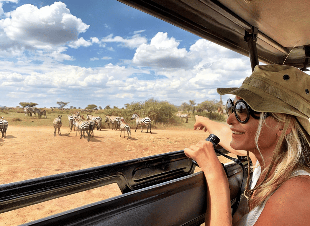 Specialist-guided 4x4 game drive in Maasai Mara National Reserve, watching zebras on the Kenyan savannah