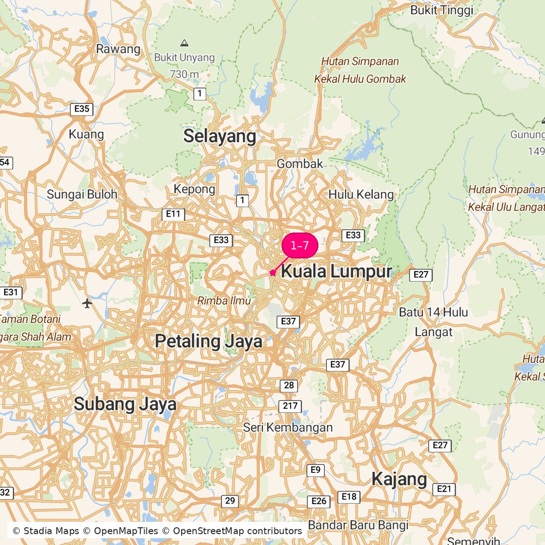 Itinerary route map for Kuala Lumpur Wonders