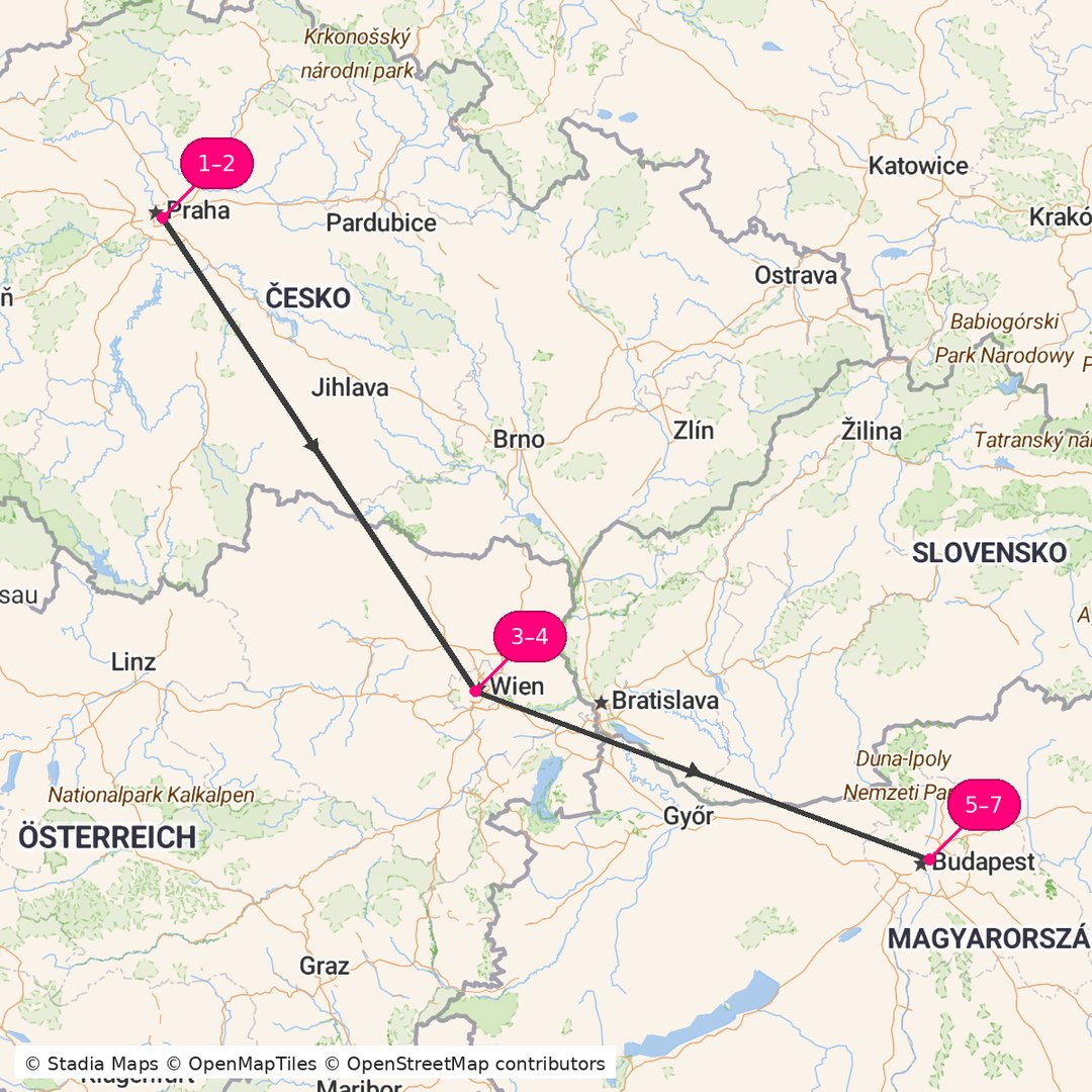 Itinerary route map for Imperial Capitals Escape
