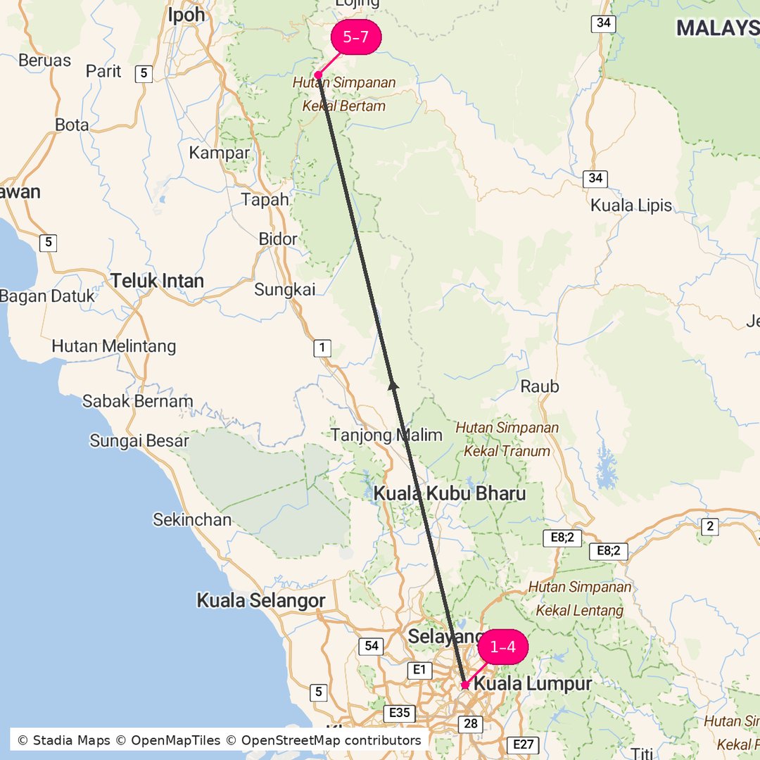 Itinerary route map for Kuala Lumpur Lights