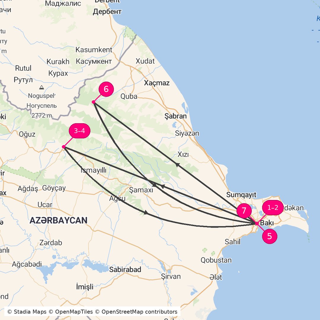 Itinerary route map for Baku Fire Mountain