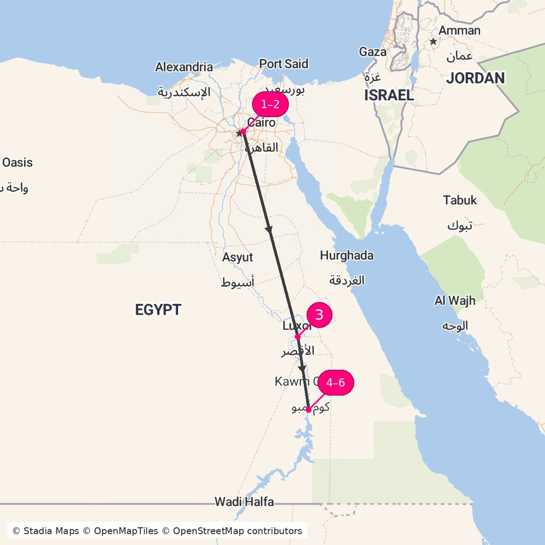 Itinerary route map for Ancient Wonders