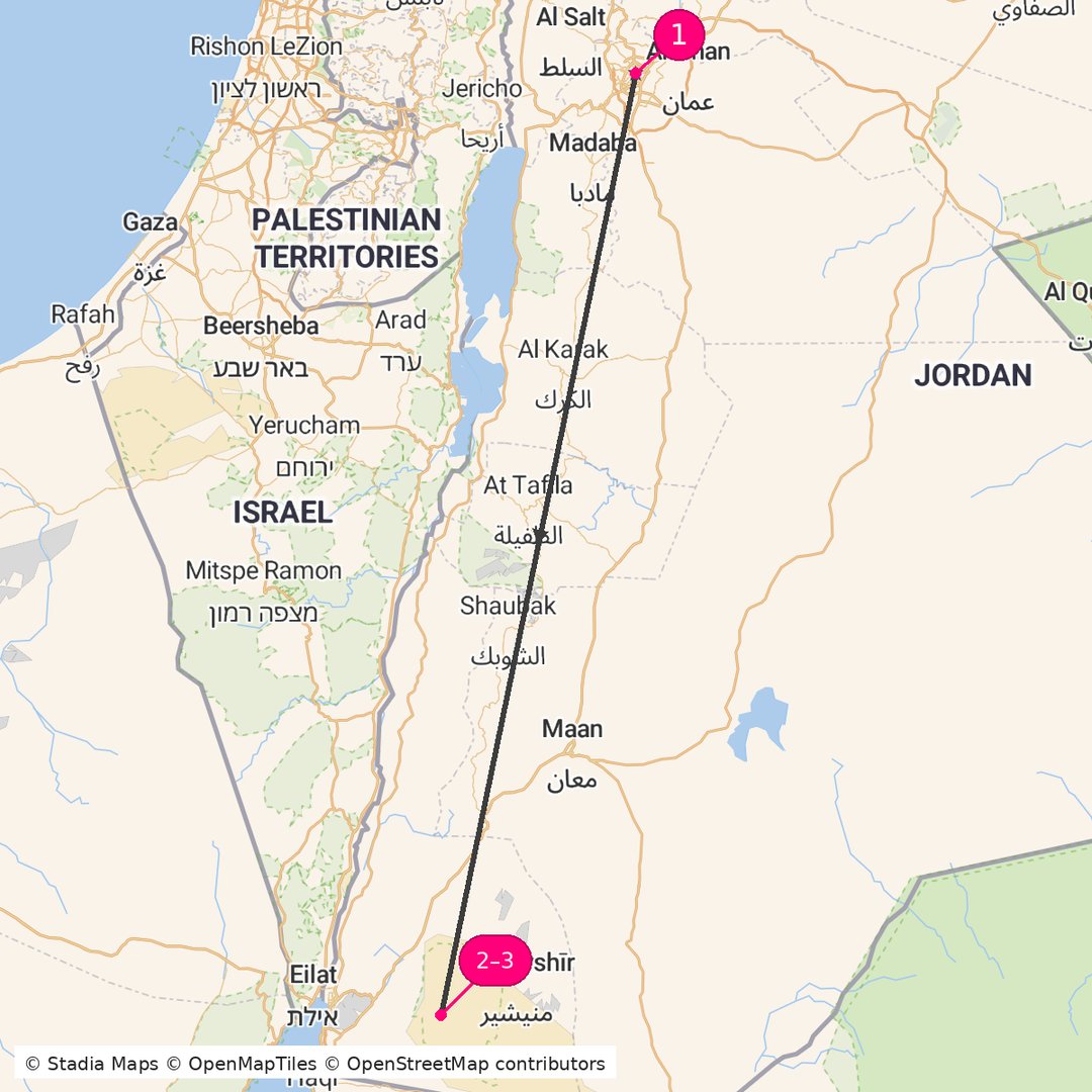 Itinerary route map for Jordan Premium Escape
