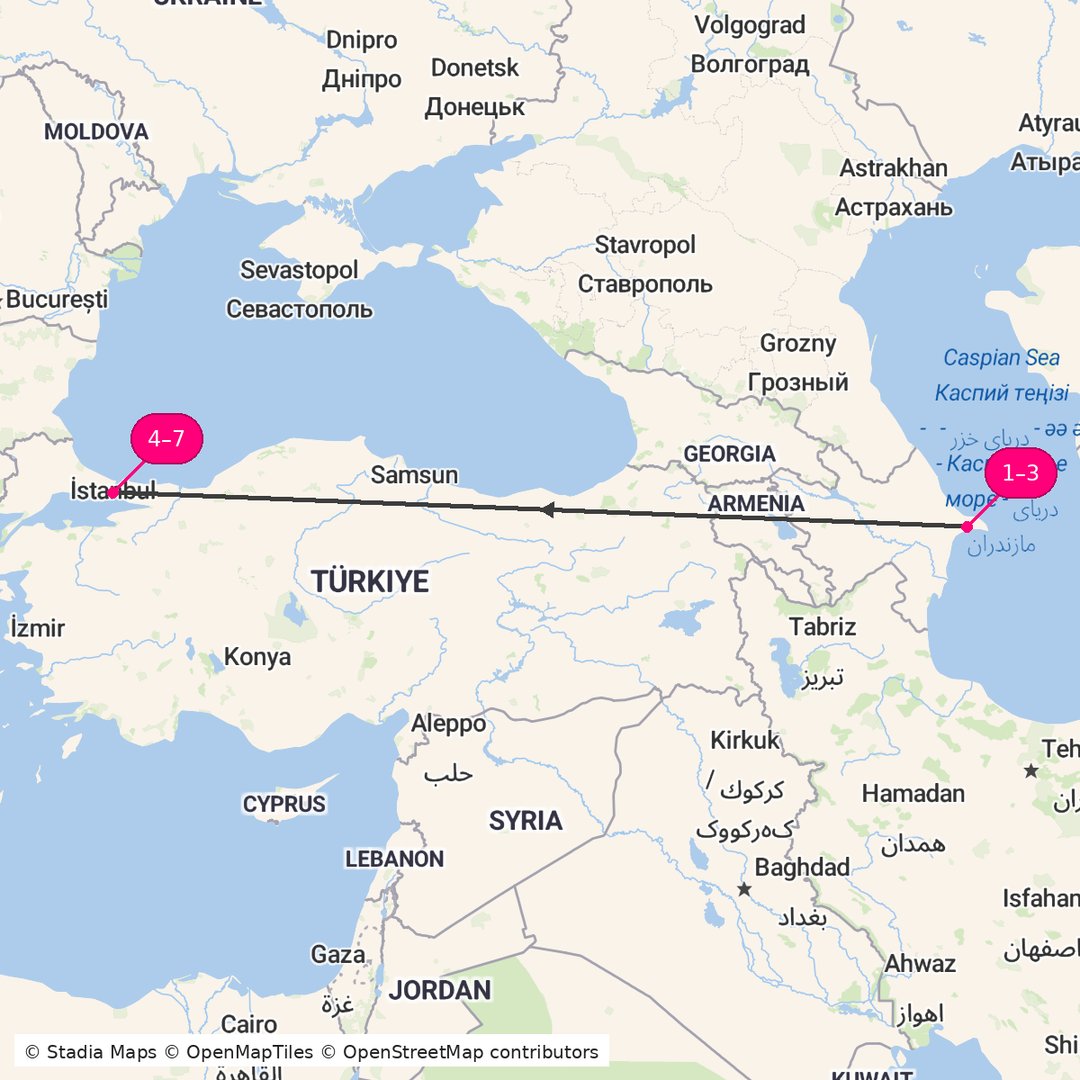 Itinerary route map for Baku Istanbul Twin Escape