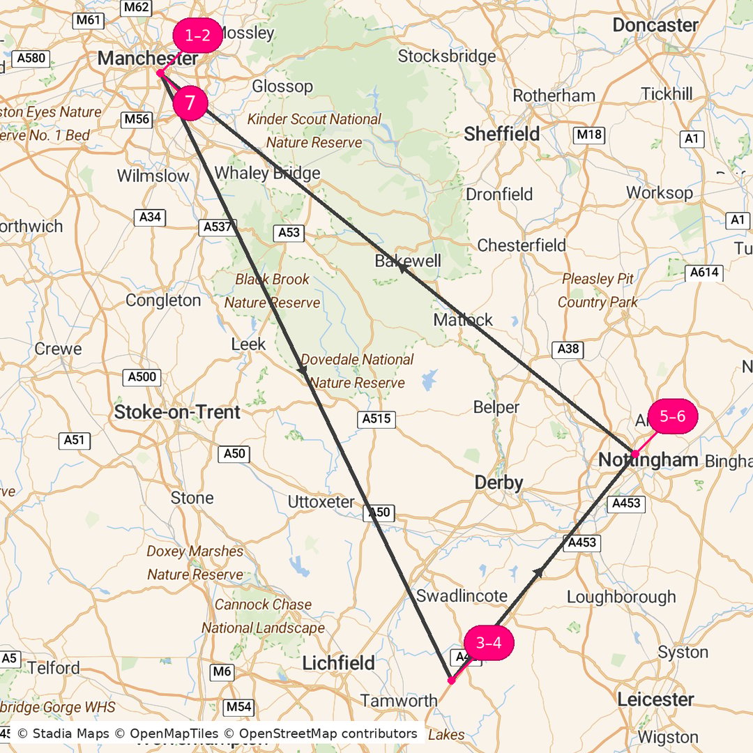 Itinerary route map for Industrial Heart to Robin Hood